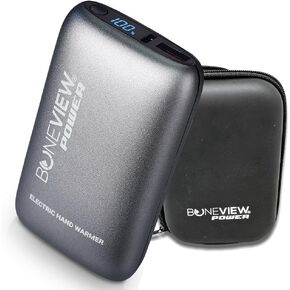 Electric Hand Warmer Pocket Heater - 115 Degree Heat for over 8 Hours, Heated Battery Pack also Charges iPhone or Android Phone, Rechargeable 10,000 mAh Lithium Ion Portable Power Bank, includes Case