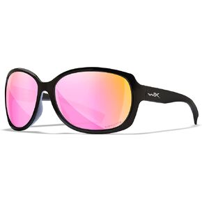 Wiley X WX Mystique Active Womens Captivate Polarized Lenses Rose Gold Mirror Gloss Black Sunglasses, UV Eye Protection and Safety For Outdoor Sports Prescription Ready
