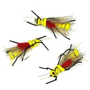 Fluttering Stone Golden Foam Fly - Size #8, 10, 12 - Pack of 3 - Terrestrial Dry Fly Attractor - Unsinkable Foam - Dropper Rig - Flyfish for Trout Bass Bluegill Crappie and Other Gamefish.