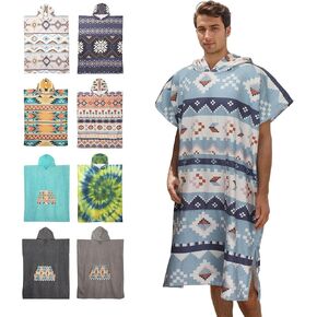 Rainleaf Surf Poncho Changing Towel Quick Dry Pool Swim Beach Towel with Hood and Front Pocket Warm and Soft Microfiber RobeTowel for Women and Men Canal Blue Geometric Pocket