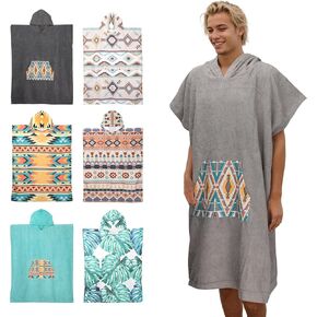 Rainleaf Surf Poncho Changing منشفة سريعة الجفاف لحمام السباحة والسباحة والشاطئ مع غطاء محرك السيارة وجيب أمامي منشفة دافئة وناعمة من الألياف الدقيقة للنساء والرجال جيب رمادي برتقالي