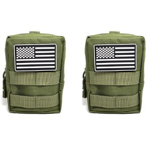 2 Pack Molle Pouches-Vest Pouch Cell Phone Holster Belt Pouch Waist Bag Pack EDC Molle Accessories Bag Small Utility Pouch with Flag Patch Tactical Compact Water-Resistant EDC Pouch