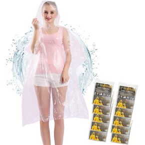 Rain Ponchos Disposable for Adults (10 Pack) Thicker with Hood