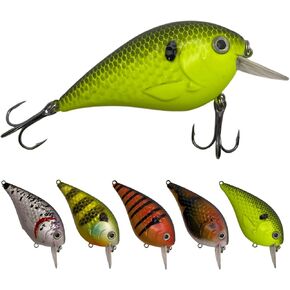 5 Pack Super Square Bill Bass Crankbait Kit - Hard Fishing Lure Shallow Dive 2 to 6 Feet - for Bass, Pike, Walleye, and Other Fish
