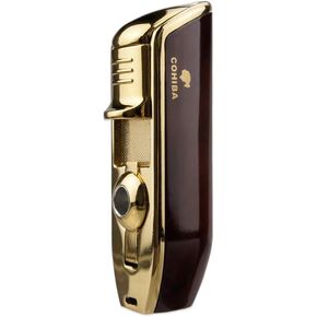 Cigar Torch Lighters Butane Refillable Windproof Lighter with Punch Without Gas(Red)