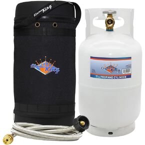 Flame King GH10-SSH-10LB Gas Hauler Pro Kit-Insulated Protective Carry Case, 10LB Propane Tank and 5-FT Adapter Hose for Camping and Outdoor Adventures, 10 X 18 inches, Black & White