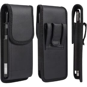 Cell Phone Pouch with Belt Clip, Leather Phone Holster Men Belt, 6.1" Waterproof Small Cellphone Hip Bag Holder with Belt Loop Waist Pack Carrying Case Fanny Pack for iPhone 11 12 13 Pro Max, Black