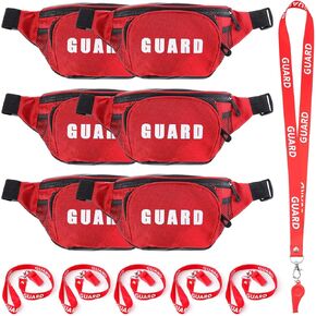 Hiboom Guard Costume Supplies Guard Fanny Pack with Whistle Lanyard First Aid Hip Pack Whistle with Lanyard Adjustable Strap Zipper Pouch Red Emergency Equipment Set