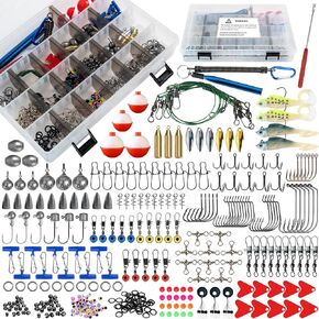 269Pcs Fishing Accessories Kit Including Sinkers Weights, Jigs, Fishing Hooks, Rubber Bobber, Spinner Blade, Swivels Snaps, Fishing Lures, Fishing Set with Tackle Box