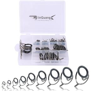 LINGUANG 85pcs Surf Bait Casting Spinning Rod Fishing Line Guides and Tips Saltwater，Double Legged Stainless Steel Ceramics Eyelet Repair Replacement Kit
