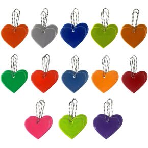 MiOYOOW 26PCS Reflective Pendant,13 Colors PVC Heart-haped Reflectors Pendants with Chains for Walking Running Cycling