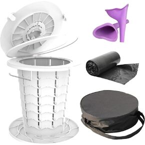 ALEVMOOM Upgrade Portable Toilet for Adults Folding Toilet Travel Toilet with Female Urinal Device, Adjustable Height Camping Toilet Portable Potty for Car Camping Hiking Beach