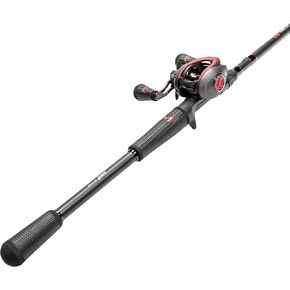 Lew’s MACH Jacked Baitcast Reel and Fishing Rod Combo, HM50 Graphite Rod, Tanso Tech Reel Frame and Sideplate, Carbon Fiber Drag System, 7.5:1 Gear Ratio