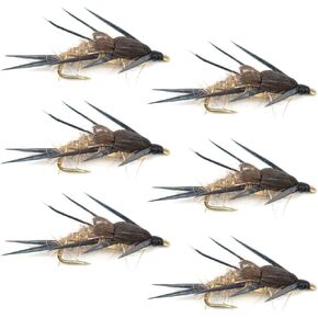 The Fly Fishing Place Double Bead Gold Ribbed Hare's Ear Nymph Fly Fishing Flies - Trout and Bass Wet Fly Pattern - 6 Flies Hook Size 8