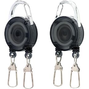 SAMSFX Fishing Double Tool Retractor, Double Plastic Zinger, Dual Zinger Retractor, 2PCS in Pack, Transparent Black