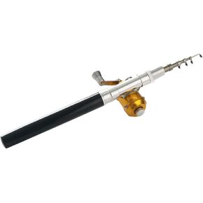 Pocket Fishing Pole Kit, Aluminum Alloy Mini Telescopic Portable Fishing Pen with 8.3inch Rod Pole 1.8x1.3inch Reel for River Lake Reservoir Ice Fishing Black