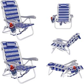 Ultimate Heavy Duty Aluminum Folding Backpack Beach Chair for Adults | Lay Flat, 5 Reclining Positions | Removable Insulated Cooler Pouch | 300 lbs Weight Capacity