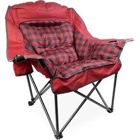 Black Sierra Plush Camping Chair for Sports & Outdoors, Oversize XL Outdoor Folding Chair Supports 400 lbs, Heavy Duty Lounge w/Cup Holders & Carry Bag Perfect for Sports, Tailgating, Patio (Brown)