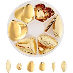 SUPERFINDINGS about 80pcs 6 Styles Golden Iron Fishing Lures Oval Horse Fishing Attractor Spinner Blades Artificial Fishing Lure Accessories for Freshwater Saltwater Fishing
