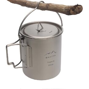 700mL Dual-function Titanium Camping Mug Pot, 25oz Ultra Light Pot with Bail Handle for Outdoor Cooking