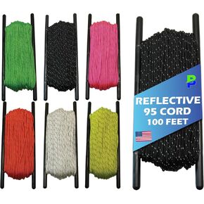 BORED? PARACORD! Reflective 95 Cord - High Visibility Strand - 1.75mm x 100 Feet - Hiking, Camping, Tent Guyline, Running, Biking, Tools - Black
