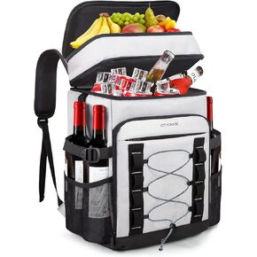 Cooler Backpack Insulated Leak Proof for Camping, Beach, Double Deck 35 Cans Waterproof Large Cooler Bag with Bottle Opener for Lunch,Portable Soft Hiking Bag for Travel-Light Grey