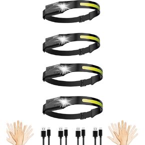 2024 New Headlamp Flashlight Rechargeable Headlamps, 230° COB Wide Beam Head Lamp Motion Sensor Headlight, 5 Modes Illumination & Spotlight for Hiking, Running, Camping (4Pcs)