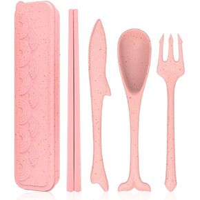 Ocean Sea Themed Reusable Utensils Set with Case, Plastic Lunch Box Utensils Set for Kids, Travel Cutlery Set for Ocean Party Decorations Picnic or Daily Use (Black)