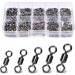 260pcs Fishing Swivels Barrel Swivels Stainless Steel Rolling Fishing Swivel Black Nickel Fishing Tackles