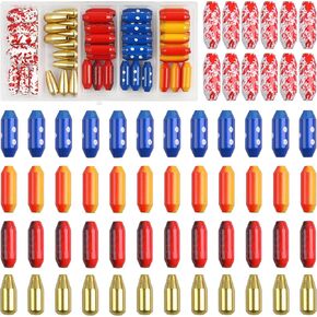 Fishing Spinner Lure Bodies Kit,60PCS Fishing Sinker Weights Brass Painted Spinner Lure Body Brass Fishing Beads Bullet Slip Sinker DIY Inline Spinner Bait Making Supplies Parts