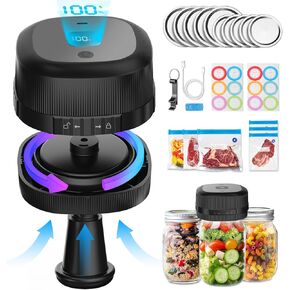 Mason Jar Vacuum Sealer Kit, Upgraded 3-in-1 Electric Jar Sealer for Regular & Wide Mouth Mason Jars & Vacuum Seal Bags with 10 Lids, 6 Bags, Can Opener, Cordless Sealing Machine for Food Storage