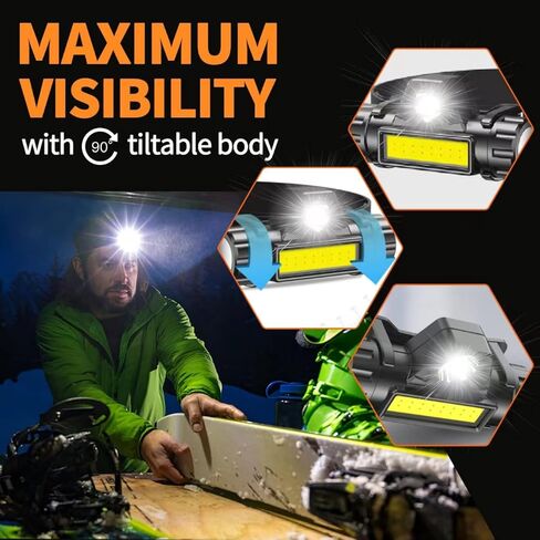 2000 Lumens Headlamp Rechargeable Ultra-Light Waterproof,2 Pack Head Lamp Flashlight 2 Mode 1200mAh for Outdoor,Camping,Hiking,Hunting,Running,Repairing,Fishing,Cycling in Kuwait