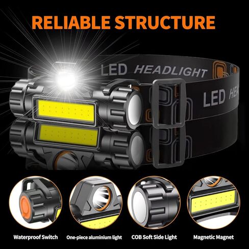 2000 Lumens Headlamp Rechargeable Ultra-Light Waterproof,2 Pack Head Lamp Flashlight 2 Mode 1200mAh for Outdoor,Camping,Hiking,Hunting,Running,Repairing,Fishing,Cycling in Kuwait