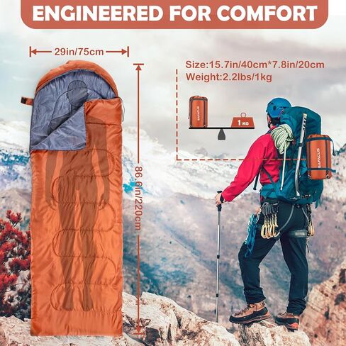 حقيبة نوم للتخييم - طقس دافئ وبارد في 3 فصول - الصيف والربيع والخريف وخفيفة الوزن مقاومة للماء للبالغين والأطفال - معدات معدات التخييم والسفر والهواء الطلق in Kuwait