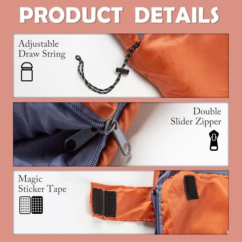 حقيبة نوم للتخييم - طقس دافئ وبارد في 3 فصول - الصيف والربيع والخريف وخفيفة الوزن مقاومة للماء للبالغين والأطفال - معدات معدات التخييم والسفر والهواء الطلق in Kuwait