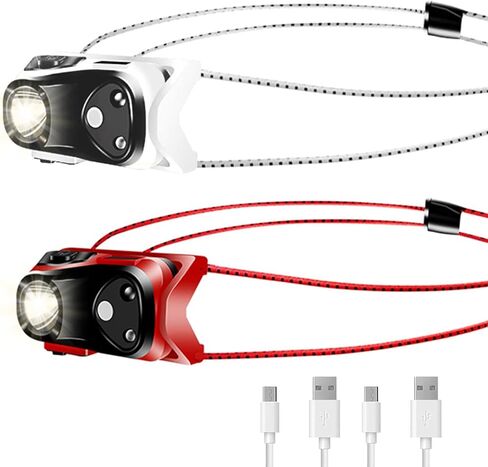 مصباح أمامي قابل لإعادة الشحن، عبوة من قطعتين، مصباح أمامي LED ساطع للغاية 1000 لومن مع ضوء أحمر أبيض، مصباح رأس بمستشعر حركة مقاوم للماء للغاية، 6 أوضاع للجري في الهواء الطلق، والإصلاح، وصيد الأسماك، والمشي للكلاب in Kuwait