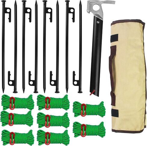 8 Pack Heavy Duty Tent Stakes Kit - Camping Family Tent Stakes for Securing Animals, Tents, Canopies, Sheds, Car Ports - Metal Tent Stakes Kit with Organizer Bag, 8x13ft Ropes in Saudi Arabia