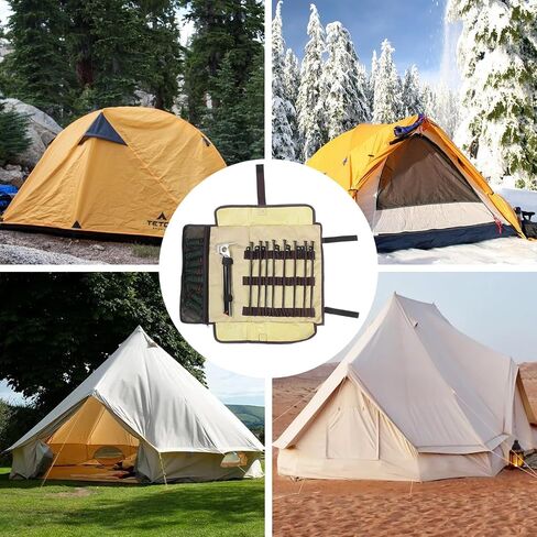 8 Pack Heavy Duty Tent Stakes Kit - Camping Family Tent Stakes for Securing Animals, Tents, Canopies, Sheds, Car Ports - Metal Tent Stakes Kit with Organizer Bag, 8x13ft Ropes in Saudi Arabia