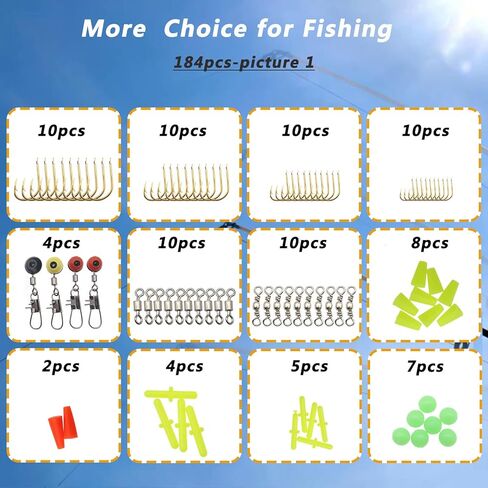 مجموعة ملحقات أدوات صيد السمك 184/257 قطعة مع صندوق أدوات، تتضمن خطافات صيد السمك، وغسالات أوزان الصيد، ودوارات، وخرز، وشفرة دوارة، ومجموعة معدات صيد الأسماك لسمك السلمون المرقط in Kuwait