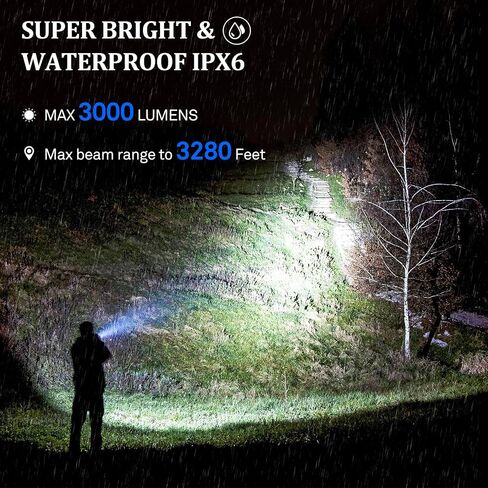 Outdoor Strong Light Flashlight USB Rechargeable 1500 Lumens, Zoomable Beam LED Flash Light with 7 Light Modes and SOS for Emergencies, Home, Camping, Hiking, Pet Walking in Saudi Arabia
