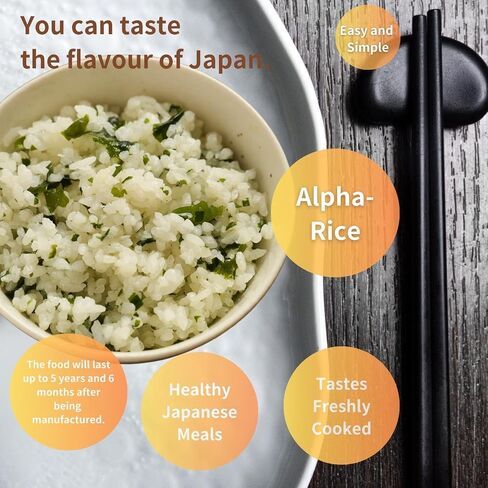 SAKURA JAPAN PRODUCTS Wakame Seaweed Dried Alpha Rice (100% Japan-based) for Camping Mountain Climbing Emergencies 100g/3.5oz (A filling 260g/9.2oz meal) per 1-pack by Onisi Foods (10-packs) in Saudi Arabia