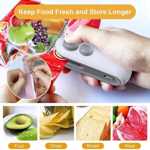 Mini Bag Sealer, 2024 New 2 in 1 USB Rechargeable Chip Bag Sealer Heat Seal Tool, Portable Handheld Vacuum Food Sealer Bag Sealing Machine (White 1pcs), x, fdads-8752758 in Saudi Arabia