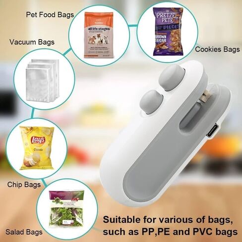 Mini Bag Sealer, 2024 New 2 in 1 USB Rechargeable Chip Bag Sealer Heat Seal Tool, Portable Handheld Vacuum Food Sealer Bag Sealing Machine (White 1pcs), x, fdads-8752758 in Saudi Arabia