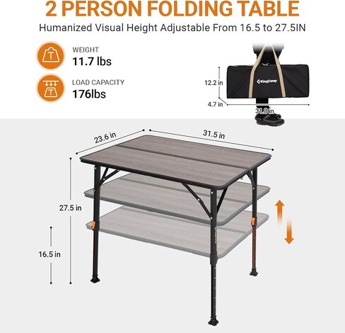 KingCamp Bamboo Folding Table with Visual Adjustable Height Aluminum Scale Legs,Portable Outdoor Camping Table with Carry Bag Roll Up Table Top Camp Tables for Picnic, Party, Beach,Indoor in Kuwait