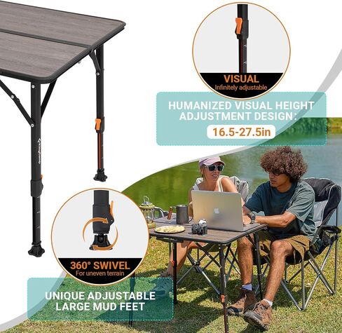 KingCamp Bamboo Folding Table with Visual Adjustable Height Aluminum Scale Legs,Portable Outdoor Camping Table with Carry Bag Roll Up Table Top Camp Tables for Picnic, Party, Beach,Indoor in Kuwait