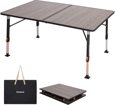 KingCamp Bamboo Folding Table with Visual Adjustable Height Aluminum Scale Legs,Portable Outdoor Camping Table with Carry Bag Roll Up Table Top Camp Tables for Picnic, Party, Beach,Indoor in Kuwait