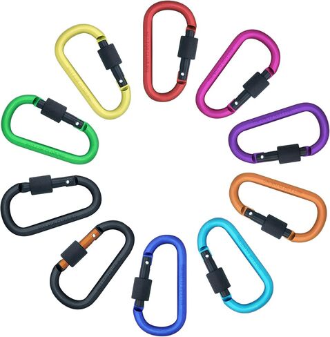 10 قطع من مشابك سلسلة المفاتيح بقفل لولبي - 3 بوصة من الألومنيوم المتين على شكل حرف D مشبك زنبركي للمنزل، والمركبات الترفيهية، والتخييم، وصيد الأسماك، والمشي لمسافات طويلة، والسفر، والرياضة في الهواء الطلق in Kuwait