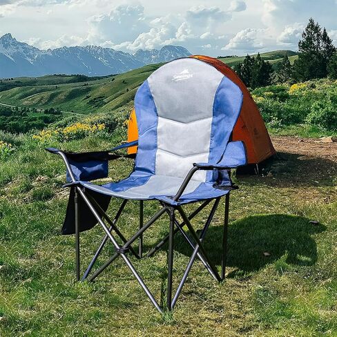 Fully Padded Camping Chair, Oversized Heavy Duty Lawn Chair with Cooler Bag,Side Pocket,Cup Holder Support 400 lbs (Black & Blue, Twin Pack) in Saudi Arabia
