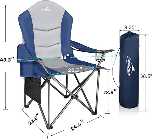Fully Padded Camping Chair, Oversized Heavy Duty Lawn Chair with Cooler Bag,Side Pocket,Cup Holder Support 400 lbs (Black & Blue, Twin Pack) in Saudi Arabia