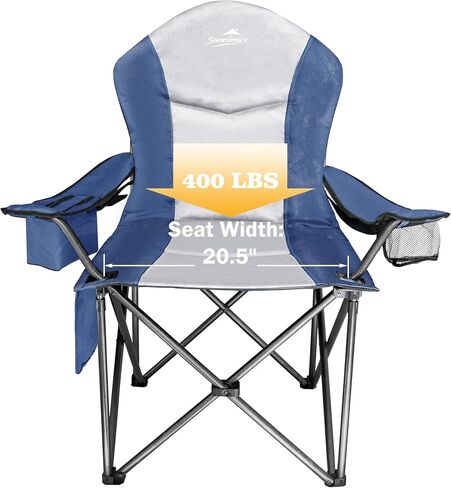 Fully Padded Camping Chair, Oversized Heavy Duty Lawn Chair with Cooler Bag,Side Pocket,Cup Holder Support 400 lbs (Black & Blue, Twin Pack) in Saudi Arabia